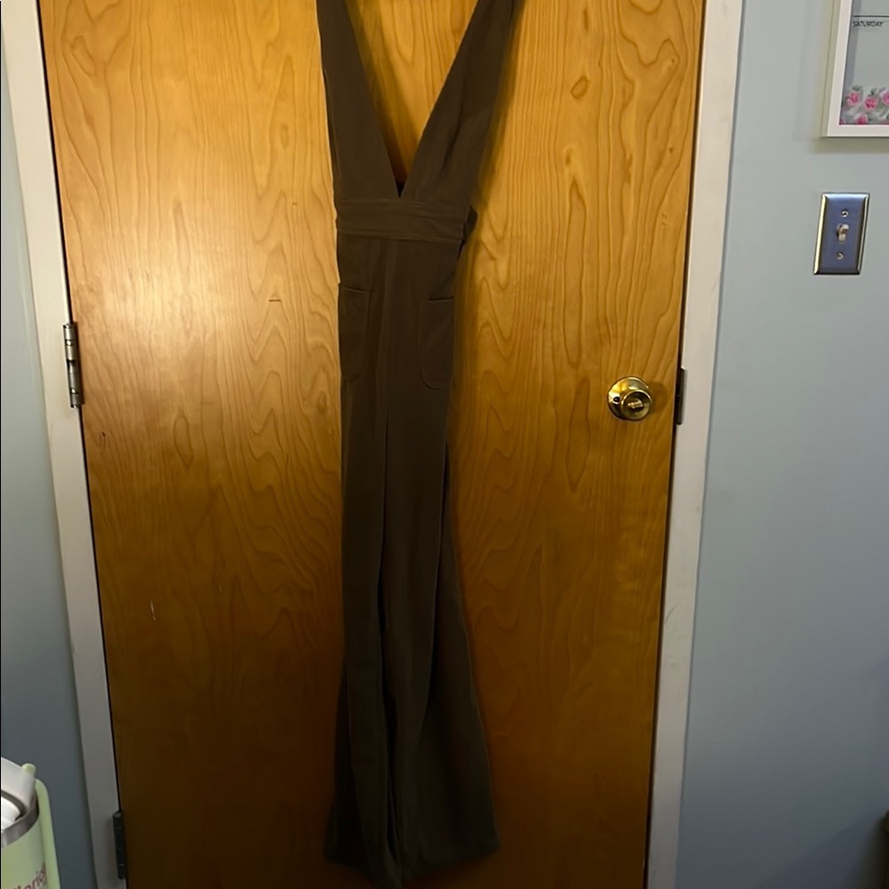 Brown V-Neck Wide-Leg Jumpsuit